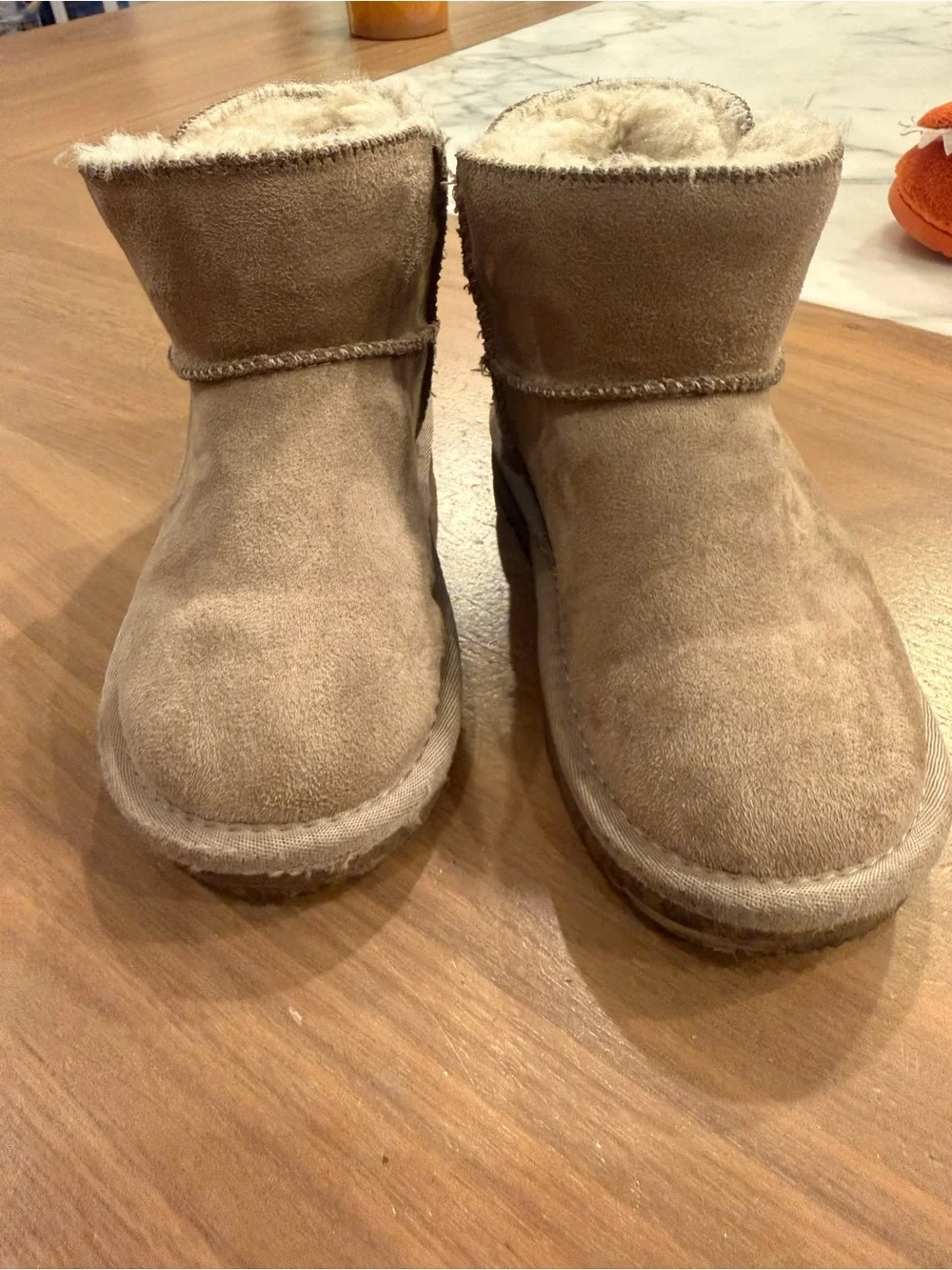 Balabala Kids Snow Boots Winter Boots  Cloud-Lined Suede Slip-On Bootie in Taupe